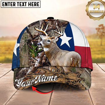Maxcorners Hunting Whitetail Deer Texas Flag Personalized Name 3D Cap