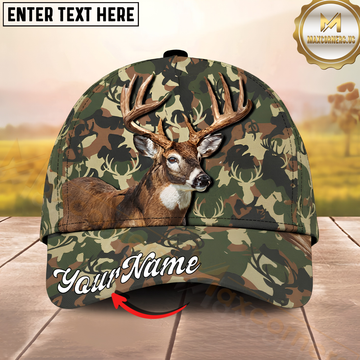 Maxcorners Hunting Whitetail Deer Woodland Camouflage Personalized Name 3D Cap