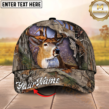 Maxcorners Hunting Whitetail Deer Woodland Portrait Personalized Name 3D Cap