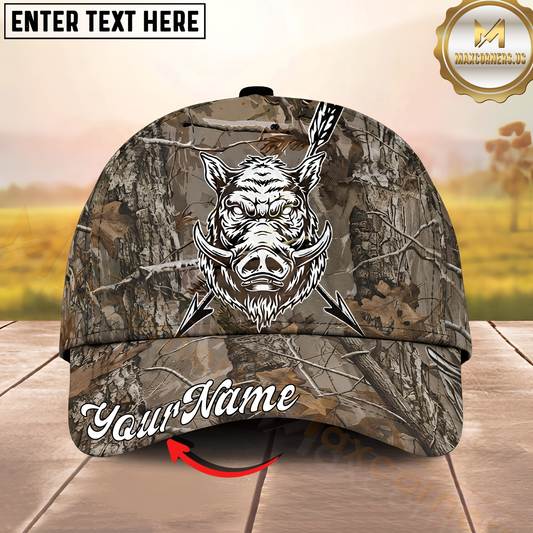 Maxcorners Hunting Wild Boar Skull Arrow Graphic Personalized Name 3D Cap