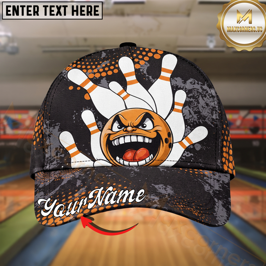 Maxcorners Bowling Angry Strike Cartoon Multicolor Options Personalized Name Cap