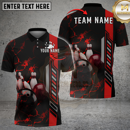 Maxcorners Bowling Ball Lightning Strike Red Black Multicolor Options Personalized Name, Team Name 3D Shirt (4 Colors)