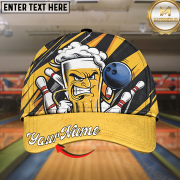 Maxcorners Bowling Beer Lover Cartoon Multicolor Options Personalized Name Cap