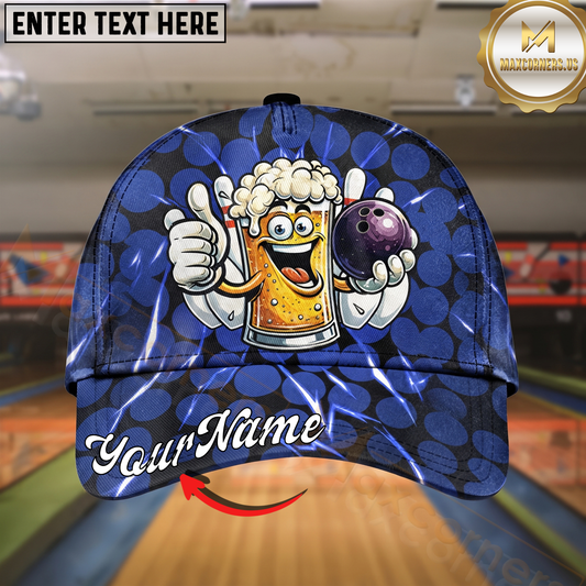Maxcorners Bowling Beer Lover Graphic Multicolor Options Personalized Name Cap