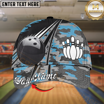 Maxcorners Bowling Blue Camo Strike Motion Multicolor Options Personalized Name Cap