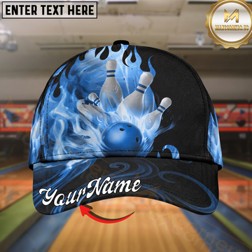 Maxcorners Bowling Blue Flame Strike Multicolor Options Personalized Name Cap