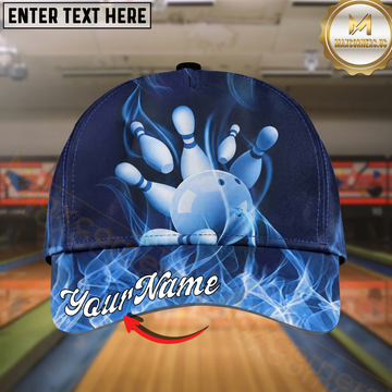 Maxcorners Bowling Blue Smoke Strike Multicolor Options Personalized Name Cap