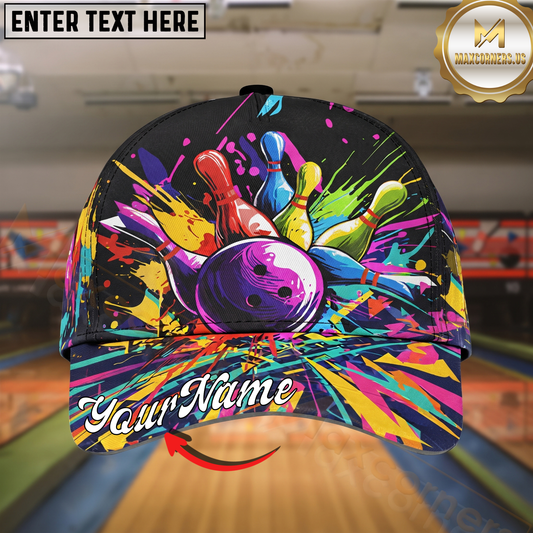 Maxcorners Bowling Color Splash Strike Multicolor Options Personalized Name Cap