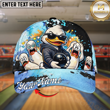 Maxcorners Bowling Cool Duck Cartoon Multicolor Options Personalized Name Cap
