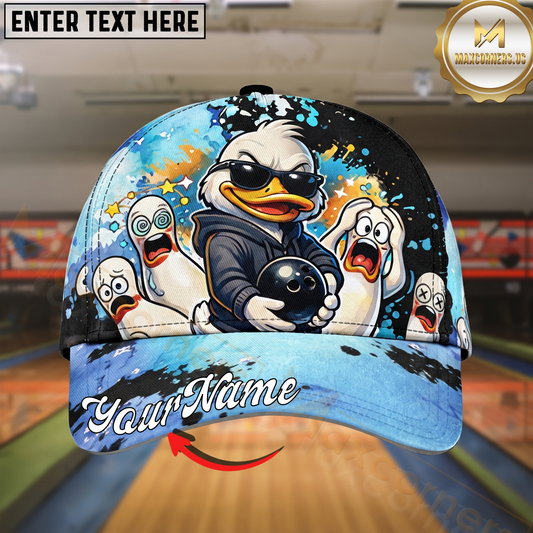 Maxcorners Bowling Cool Duck Cartoon Multicolor Options Personalized Name Cap