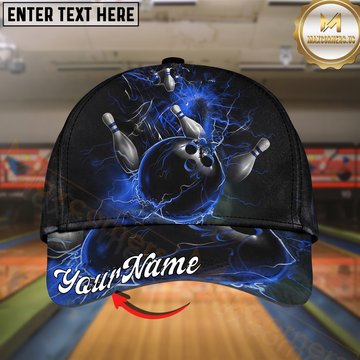 Maxcorners Bowling Electric Blue Strike Multicolor Options Personalized Name Cap