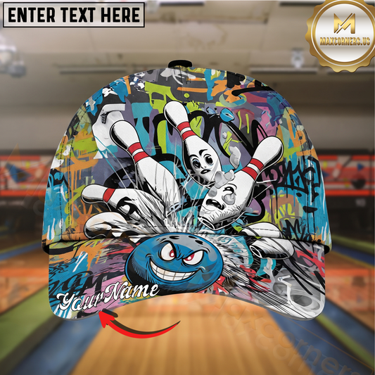 Maxcorners Bowling Graffiti Strike Art Multicolor Options Personalized Name Cap