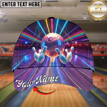 Maxcorners Bowling Neon Lane Lights Multicolor Options Personalized Name Cap