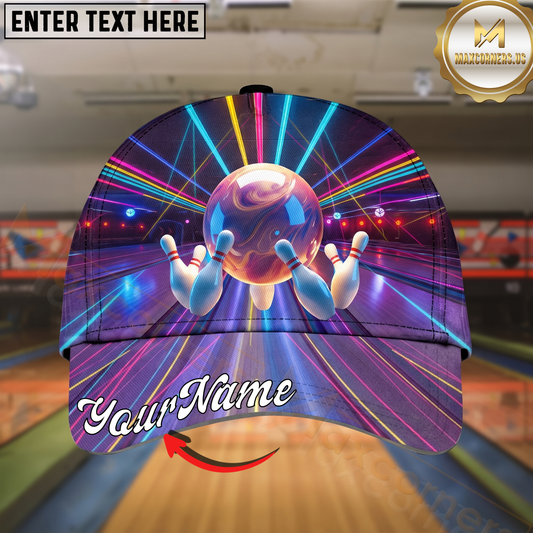 Maxcorners Bowling Neon Lane Lights Multicolor Options Personalized Name Cap