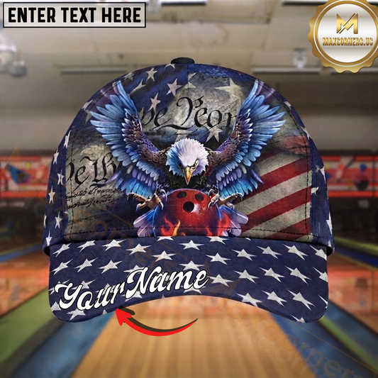 Maxcorners Bowling Patriotic Bald Eagle Strike Multicolor Options Personalized Name Cap