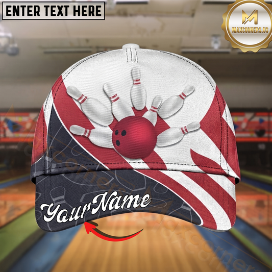 Maxcorners Bowling Patriotic Ball Graphic Multicolor Options Personalized Name Cap