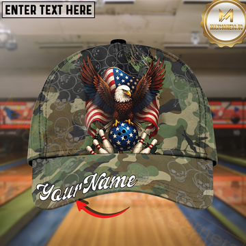 Maxcorners Bowling Patriotic Eagle Camo Multicolor Options Personalized Name Cap