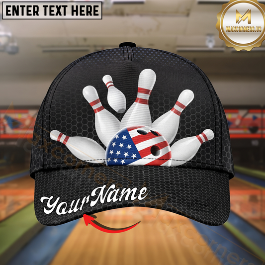 Maxcorners Bowling Patriotic USA Ball Multicolor Options Personalized Name Cap