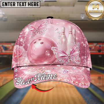 Maxcorners Bowling Pink Butterfly Glamour Multicolor Options Personalized Name Cap