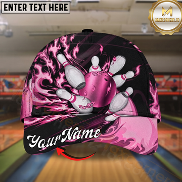 Maxcorners Bowling Pink Flame Strike Multicolor Options Personalized Name Cap