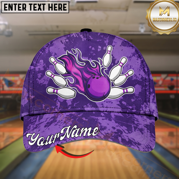 Maxcorners Bowling Purple Flaming Ball Multicolor Options Personalized Name Cap
