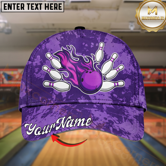 Maxcorners Bowling Purple Flaming Ball Multicolor Options Personalized Name Cap