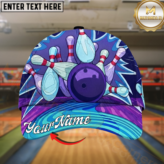 Maxcorners Bowling Retro Purple Strike Multicolor Options Personalized Name Cap