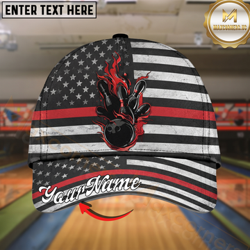 Maxcorners Bowling Thin Red Line Multicolor Options Personalized Name Cap