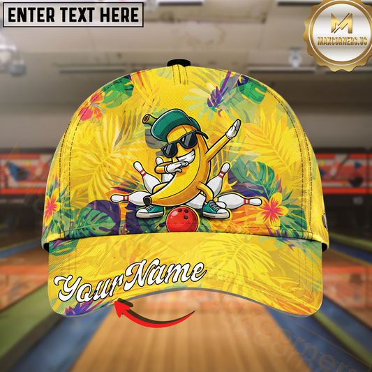 Maxcorners Bowling Tropical Banana Cartoon Multicolor Options Personalized Name Cap