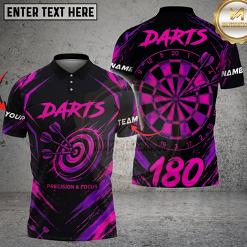 Maxcorners Darts Shirt Neon Purple Bullseye Design Multicolor Options Personalized Name, Team Name 3D Shirt