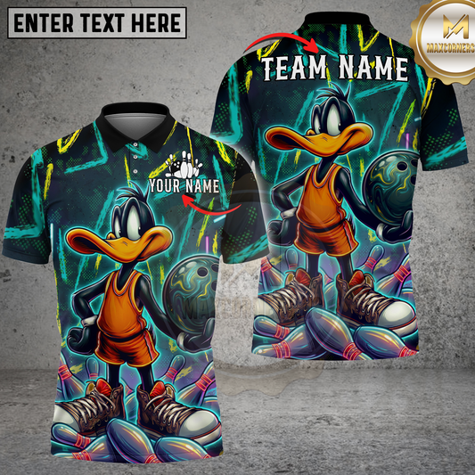 Maxcorners Duck Bowling Shirt Neon Graffiti Strike Art Multicolor Options Personalized Name, Team Name 3D Shirt (4 Colors)