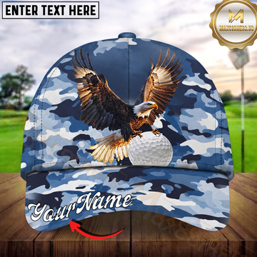 Maxcorners Golf Bald Eagle Blue Camouflage Personalized Name 3D Cap