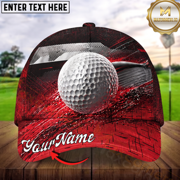 Maxcorners Golf Ball Dynamic Red Grunge Personalized Name 3D Cap