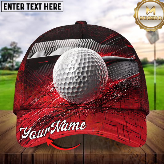 Maxcorners Golf Ball Dynamic Red Grunge Personalized Name 3D Cap