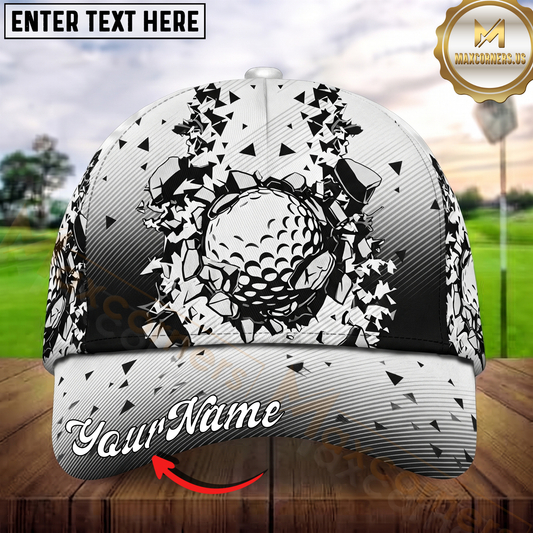 Maxcorners Golf Ball Shattered Monochrome Personalized Name 3D Cap