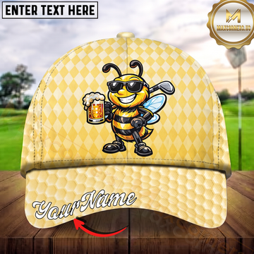 Maxcorners Golf Beer Bee Funny Cartoon Personalized Name 3D Cap