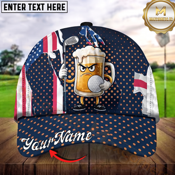 Maxcorners Golf Beer Mug Patriotic Cartoon Personalized Name 3D Cap