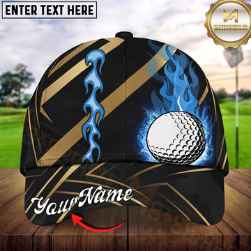 Maxcorners Golf Blue Flame Ball Geometric Stripe Personalized Name 3D Cap