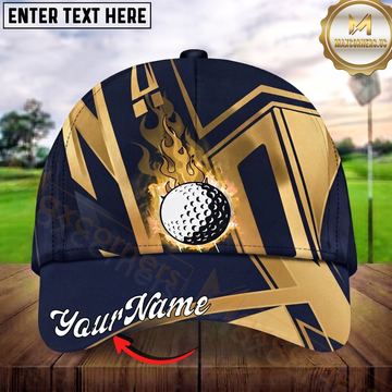 Maxcorners Golf Flaming Ball Luxury Gold Personalized Name 3D Cap