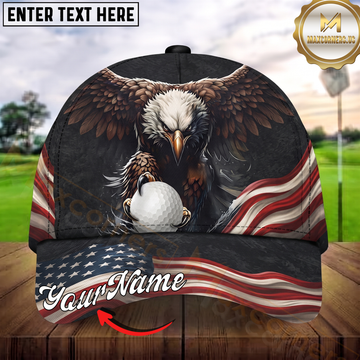 Maxcorners Golf Patriotic Bald Eagle Freedom Flag Personalized Name 3D Cap