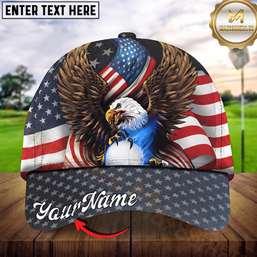 Maxcorners Golf Patriotic Eagle Freedom Wings Personalized Name 3D Cap