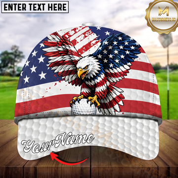 Maxcorners Golf Patriotic Eagle USA Flag Personalized Name 3D Cap