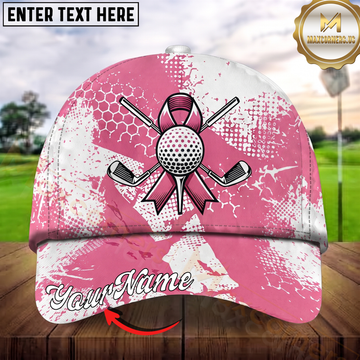 Maxcorners Golf Pink Ribbon Breast Cancer Awareness Personalized Name 3D Cap