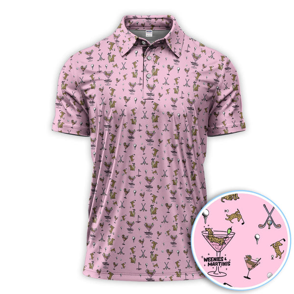 Maxcorners Funny Dachshund Golf Polos, Weenies Dog And Martinis Pattern Shirt For Men, Crazy Golf Shirt For Golfer