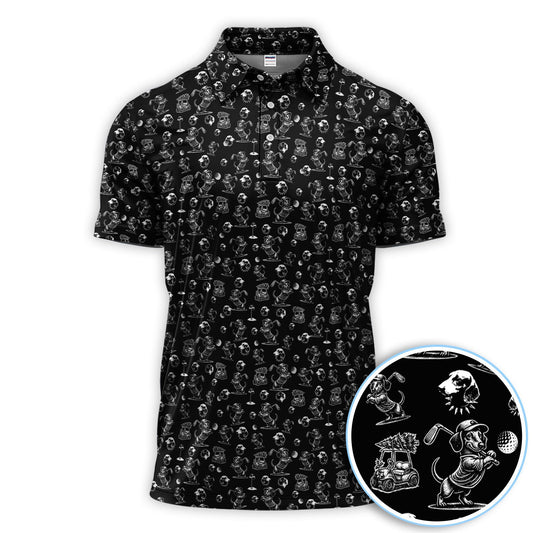 Maxcorners Dachshund Pattern Golf Shirt for Men, Funny Christmas Golf Polos, Golf Gift For Men