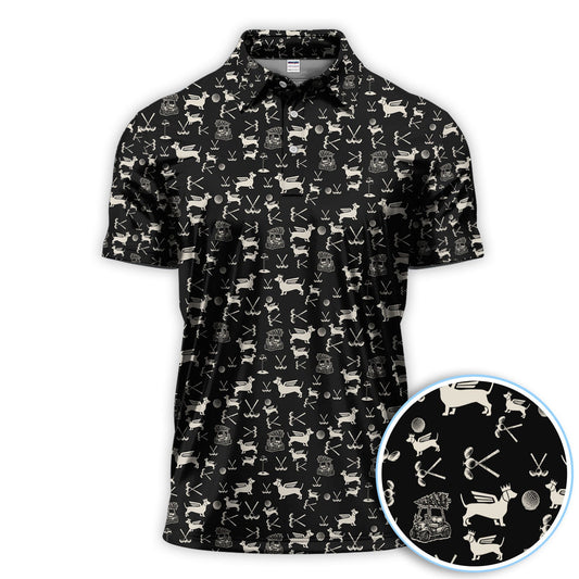 Maxcorners Funny Xmas Dog Pattern Polos, Golf Shirt For Golfers And Pet Lovers, Christmas Golf Shirt For Men