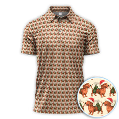 Maxcorners Funny Christmas Dachshund Pattern Polos, Xmas Golf Shirt For Men, Golf Gift For Golfer