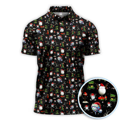 Maxcorners Funny Christmas Golf Shirt, Pattern Golf Polos For Men, Xmas Golf Shirt For Golfers