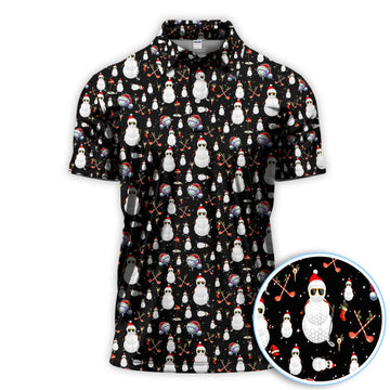Maxcorners Funny Snowman Golf Shirt For Men, Christmas Golf Polos, Black Holiday Golf Shirt, Xmas Gift For Golfers