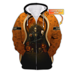 Maxcorners Personalized Name Skeleton Poker Polos, Poker Halloween Shirt, Funny Poker T-Shirt For Men'sLM1009